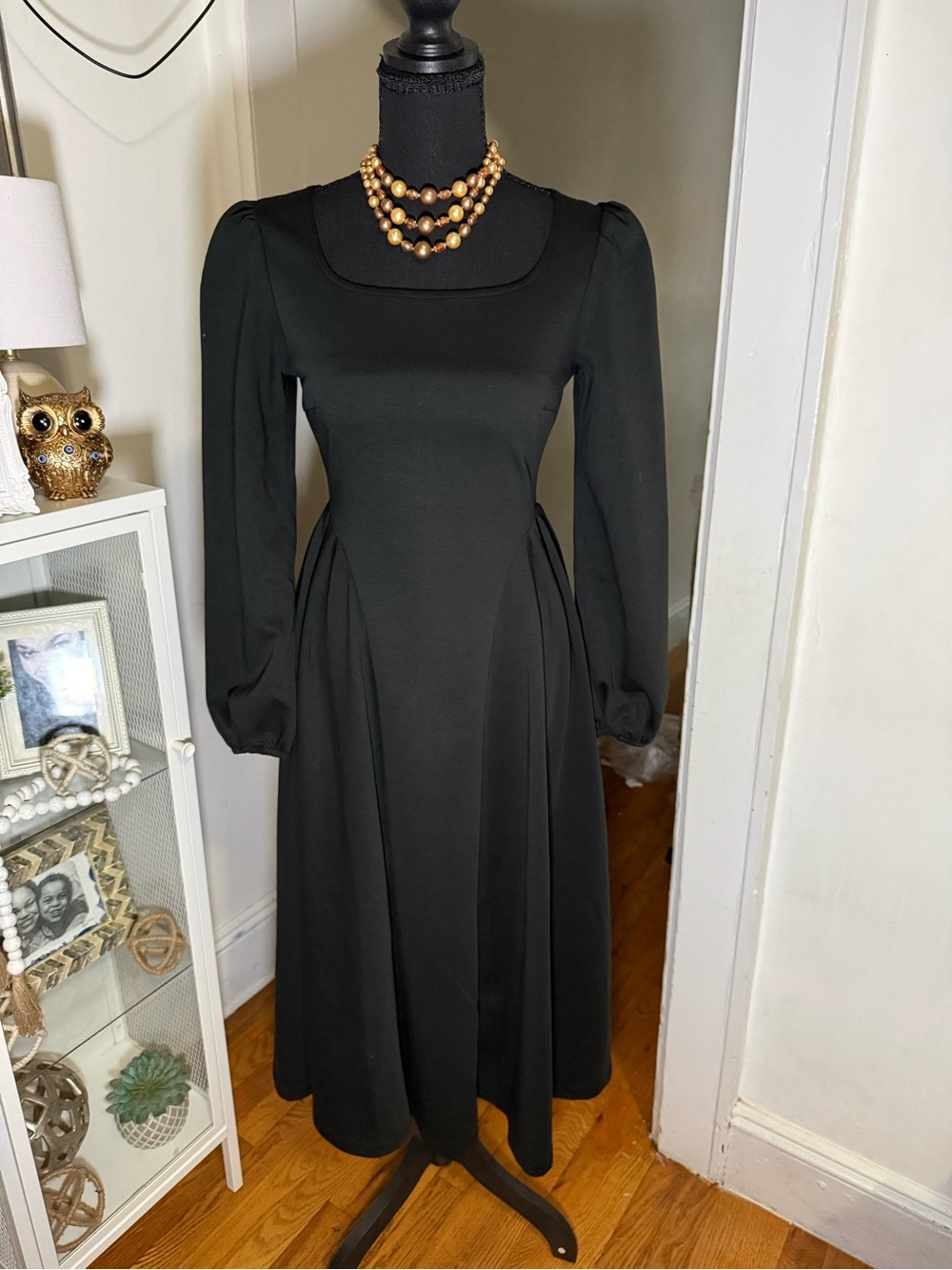 Elegant Black Long-Sleeve Fit & Flare Dress